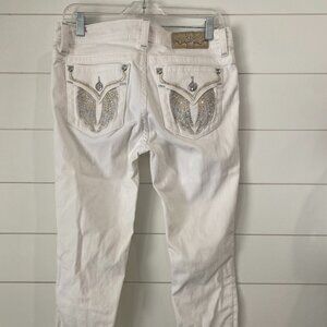 Miss Me White Jeans Sz 29 Capris White Angel Wings Embellished Low Rise